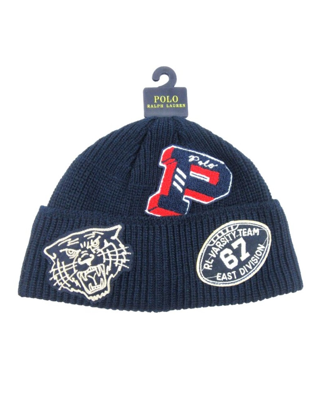 Polo Ralph Lauren RL Varsity Team Tiger Skull Beanie Cap One Size Fit Navy NWOT